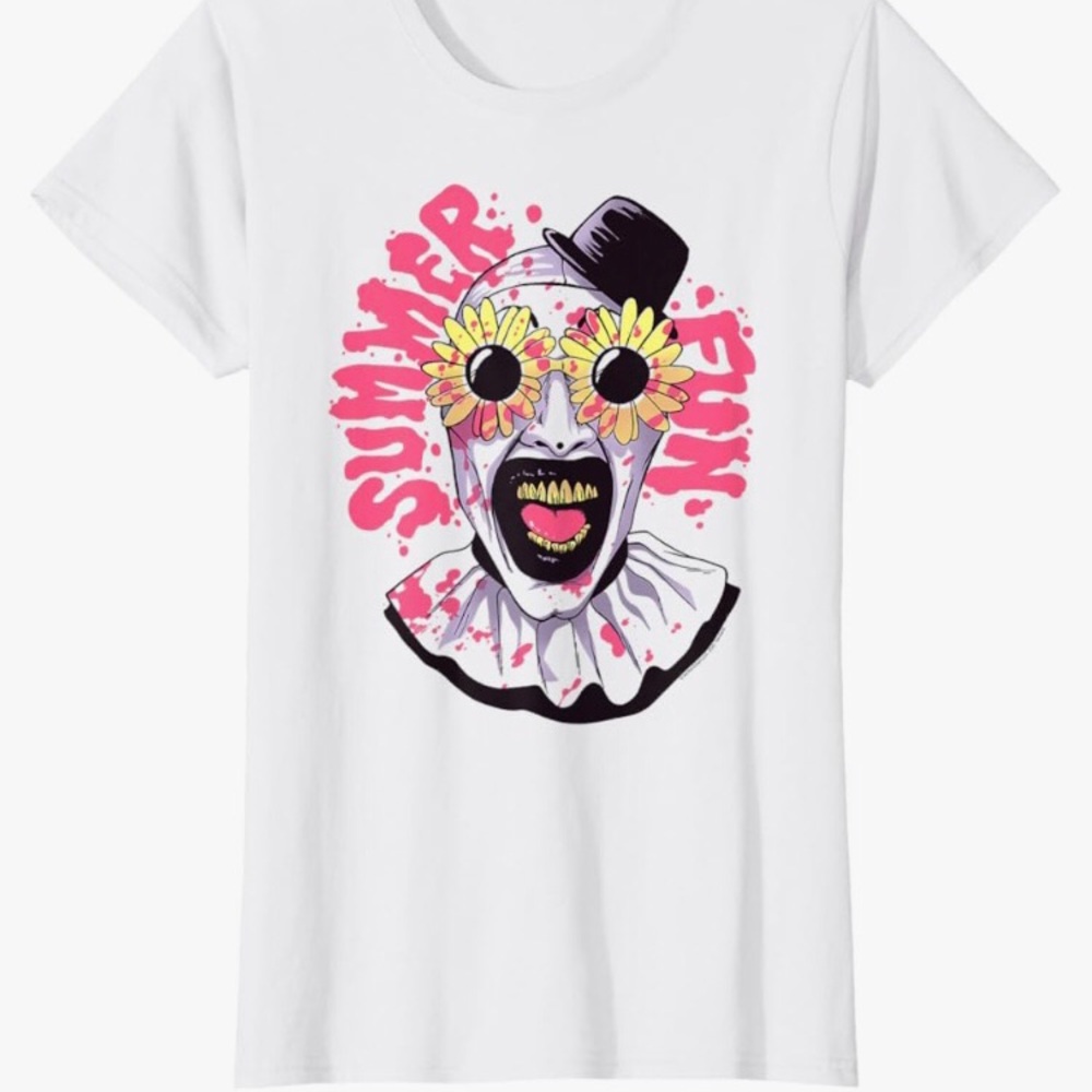 White Graphic Short Sleeve Tee with Sunflower Eyewear Clown Print
